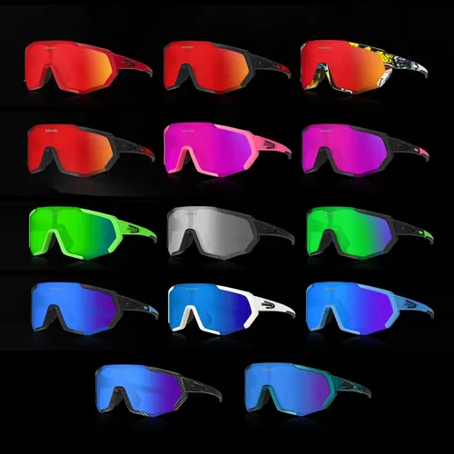 Imagen 2 del producto QUESHARK Gllasses de ciclismo polarizadas Protección UV deportiva, juego de 5 lentes intercambiables, gafas de sol envolventes unisex para montar en bicicleta 