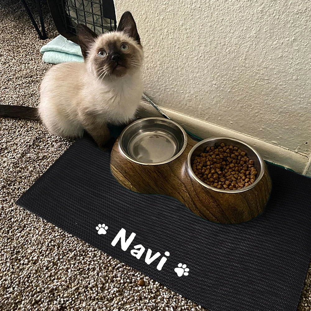 

Personalized Pet Food Bowl Mat Waterproof Non-slip Custom Name ID Feeding Placemat Washable Easy Clean Dog Cat Supplies