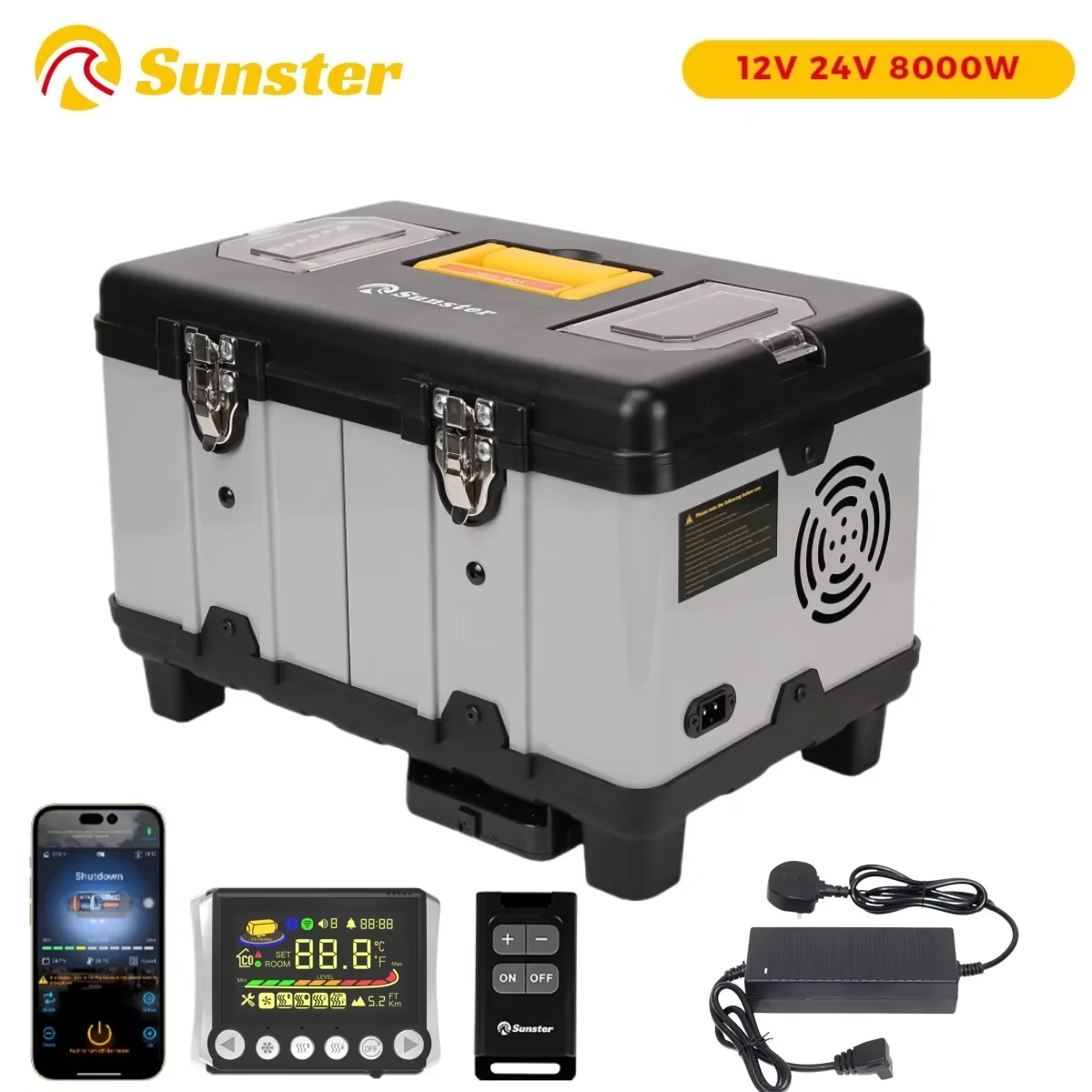 8-kW-Diesel-Hilfsheizung 110–220 V AC und 12/24 V DC mit Höhenmodus und Belüftungsmodus. Ultraleise