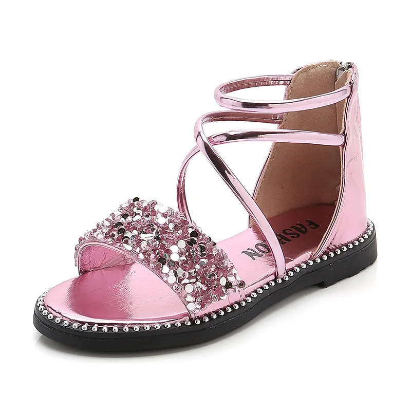 2020 Princess Leather Sandals For Girl Summer Sequins Princess Shoe Children\'S Sandals Kids Little Girl 3 4 5 6 7 8 9 10 11 Year