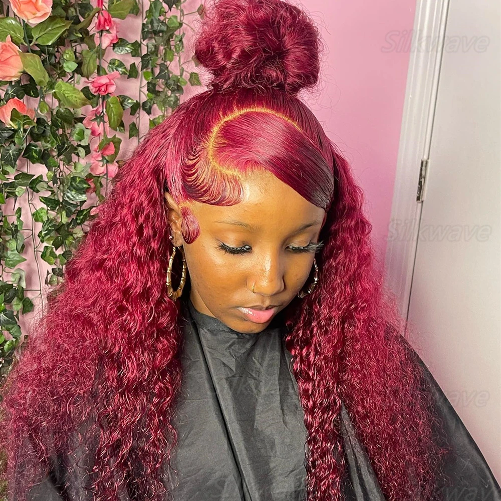 

99J Burgundy Deep Wave 13x6 Hd Lace Frontal Wig 100% Human Hair Water Wave Lace Front Wig 99J Red Colored Curly Wigs For Women