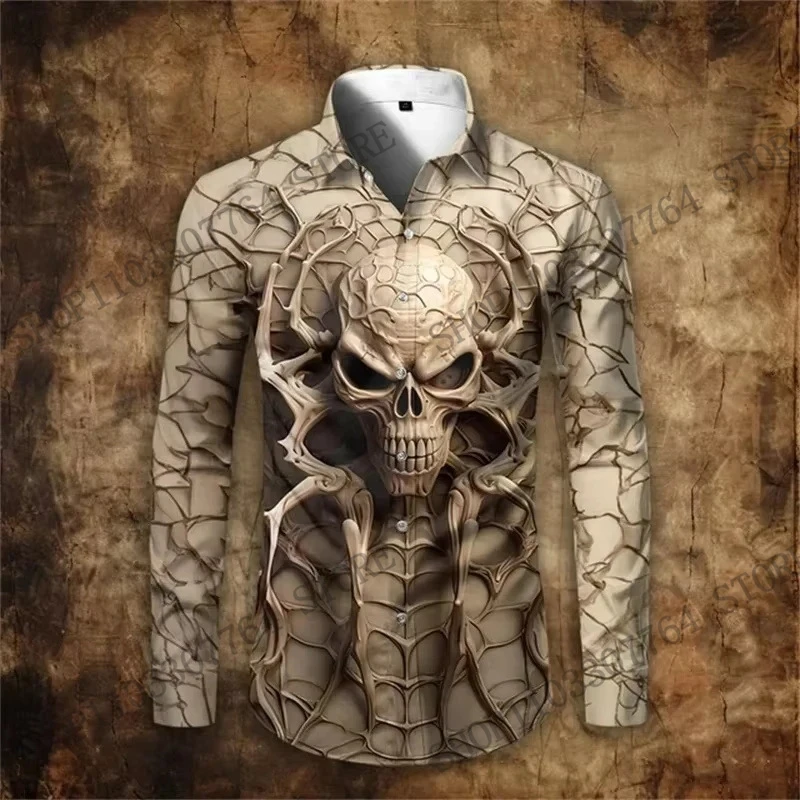 

New Mens Halloween Full Sleeve Shirt Funny Skull 3D Print Hawaiian Shirt Men/Women Fashion Comfortable Shirt Skeleton Blouse New