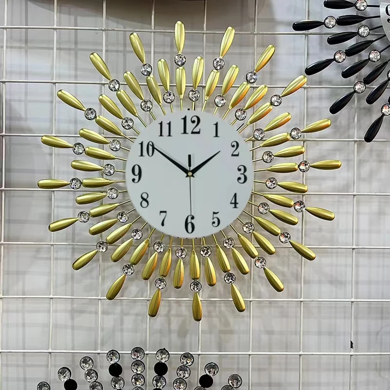 Artistic creativity diamond-studded sky iron mute big wall clock simple