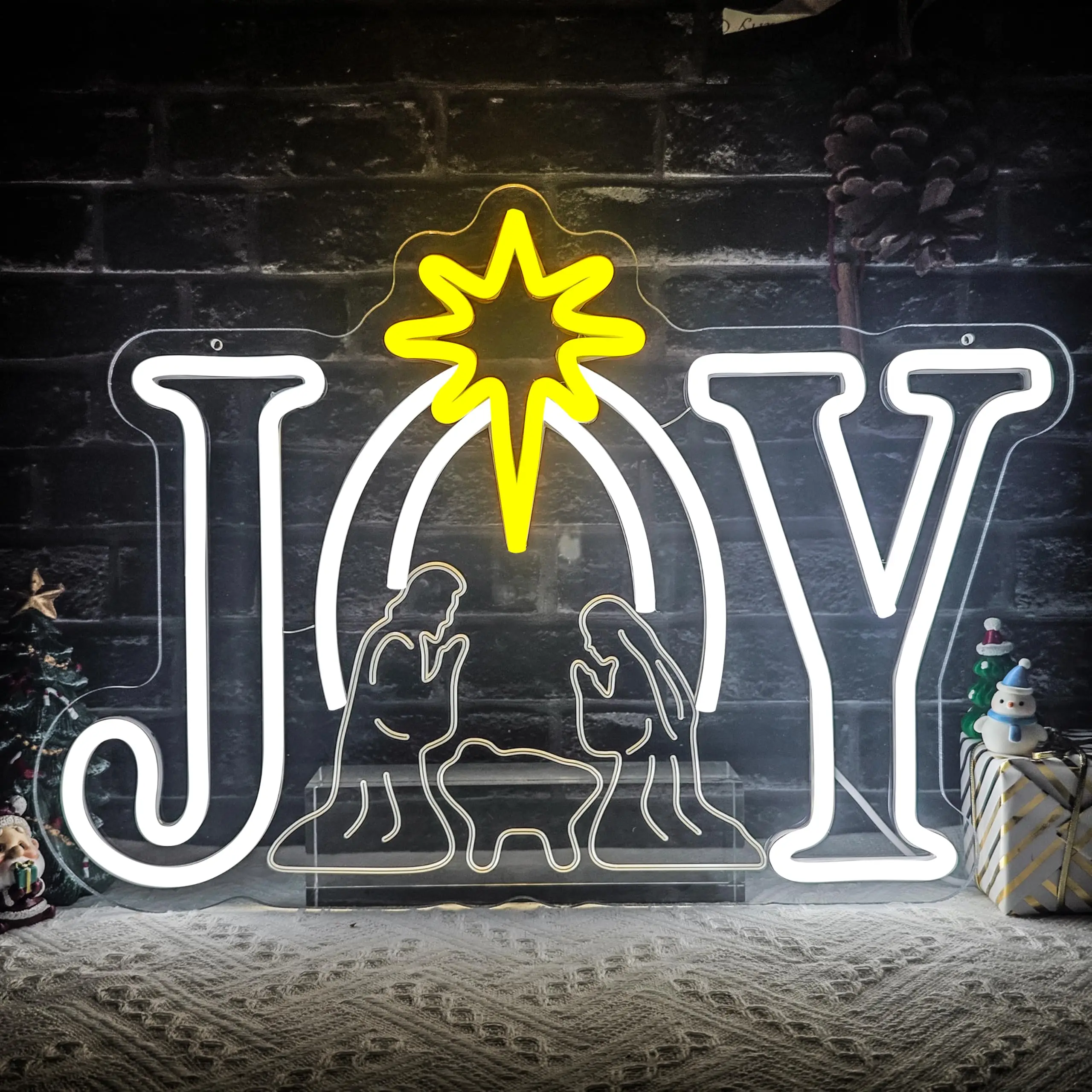 المهد عيد الميلاد النيون تسجيل يسوع LED الفرح تضيء تسجيل نحت عكس الضوء جدار ديكور لغرفة المعيشة مكتب مشهد المهد #1