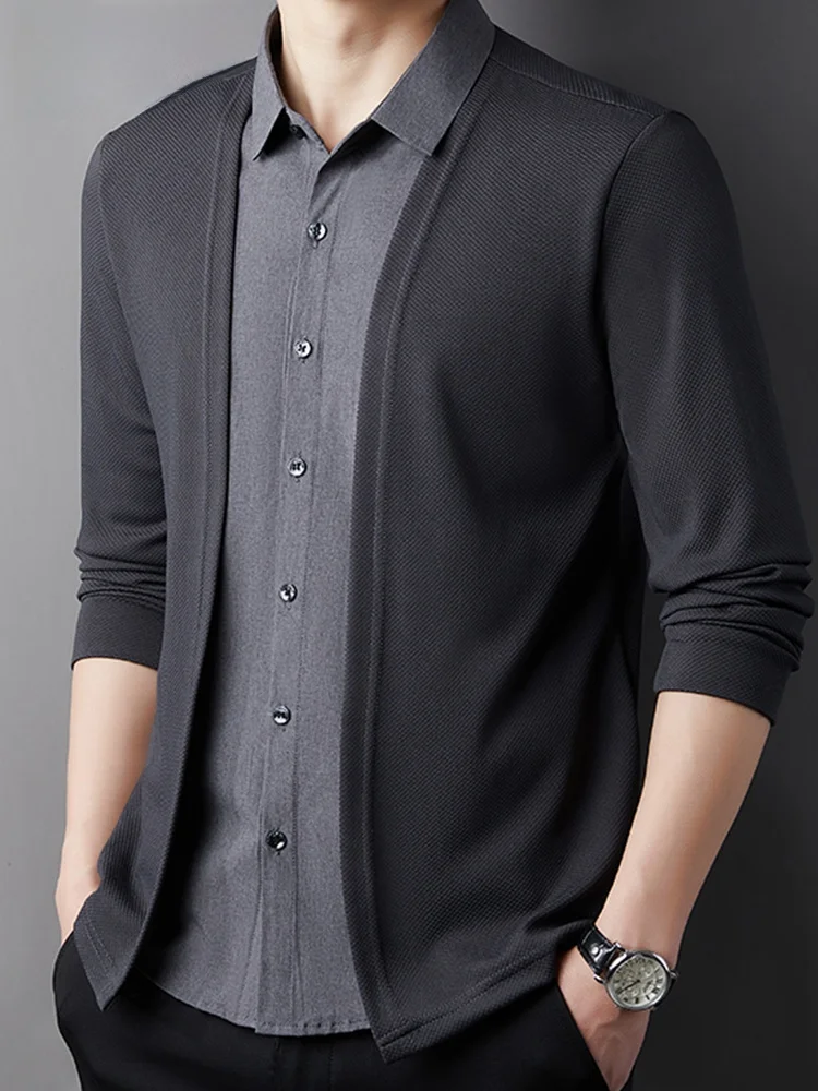 

TUCANO Summer Men's Ice Silk Loose Long Sve Open Cardigan Slim Fit Faion Casual round Ne ort Sve T-irt