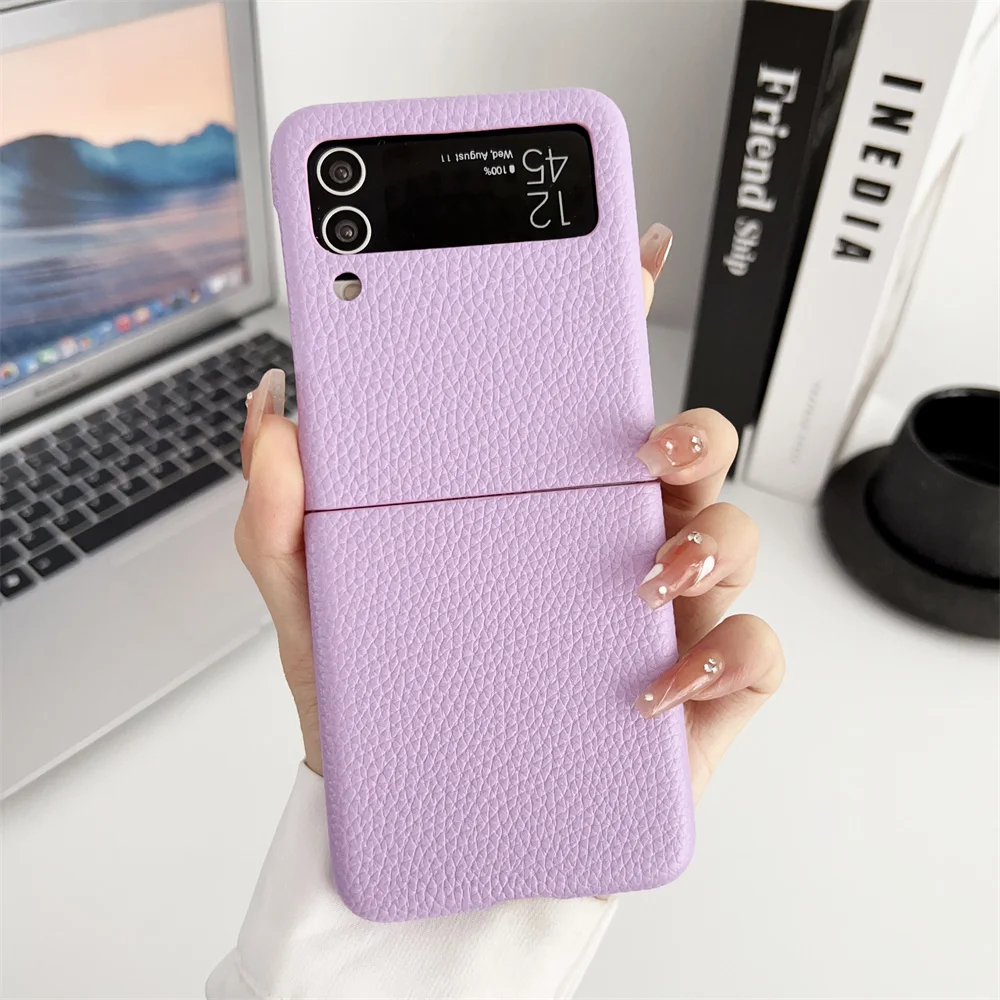 Fashion Litchi Texture Leather Case For Samsung Galaxy Z Flip 6 5 4 3 Solid Color Skin Feel Ultra Slim For Galaxy Flip 6 Cover