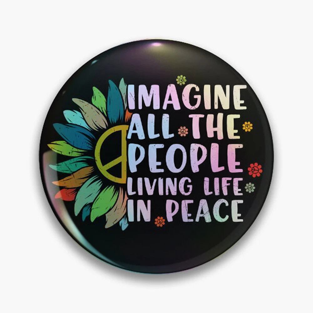 Imagine All the People Living Life in Peace Pin Holographic Star Heart Pin Brooches Laminated Button Fashion Accessory