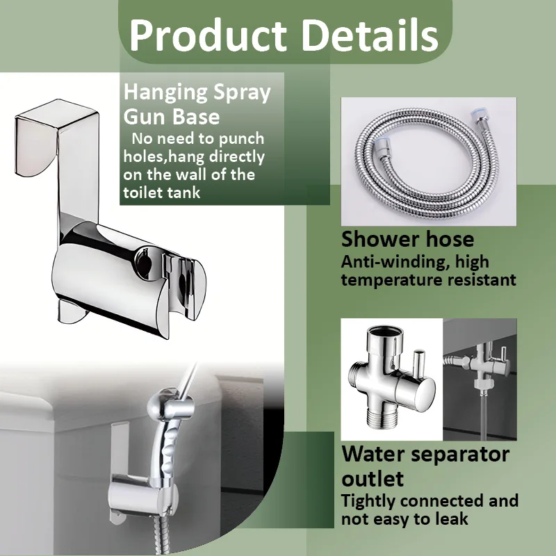 Plug In Bidet Sprayer Set Shiny Chrome Hang Sprayer 3Functions Water Flow with Outlet SUS304 Hose