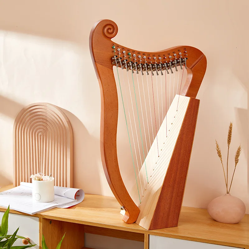 Harp 19 String Lyre Harp Instrument Full Veneer Solid Wood Mahogany Harp 19 String Musical Instrument