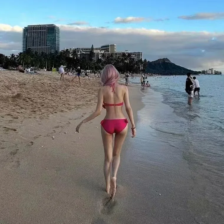 Novo sexy rosa vermelho bandeau biquinis duas peças maiô feminino banho praia arco atado fatos de banho coreano conjunto biquíni piscina 2024