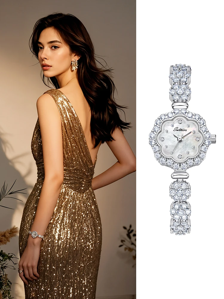 Sotoiru Luxury Women Watches Zircon Elegant Petal Shape Quartz Wristwatch for Cocktail Dresses Party Accessory Women Gifts