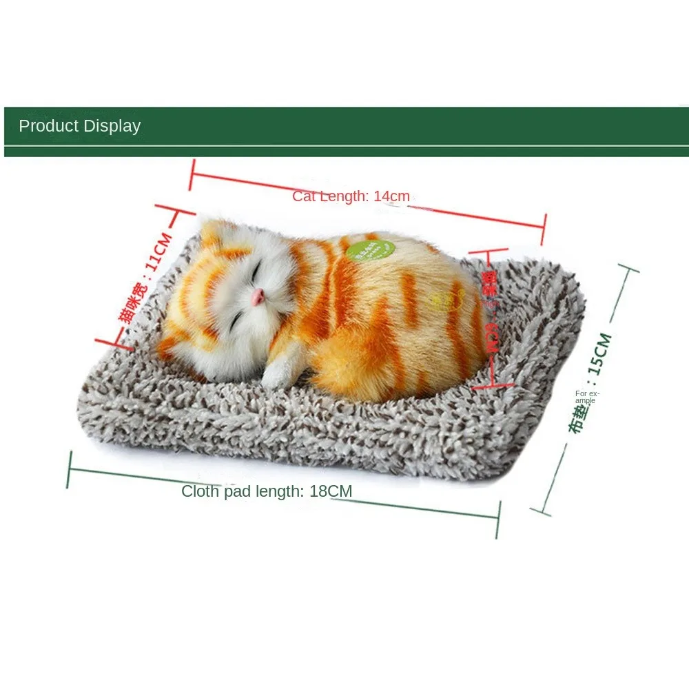 Artificial Mini Sleeping Cats on Cloth Pad with Sound Plush Simulation Lying Cats Doll Ornaments Car Home Decoration Crafts