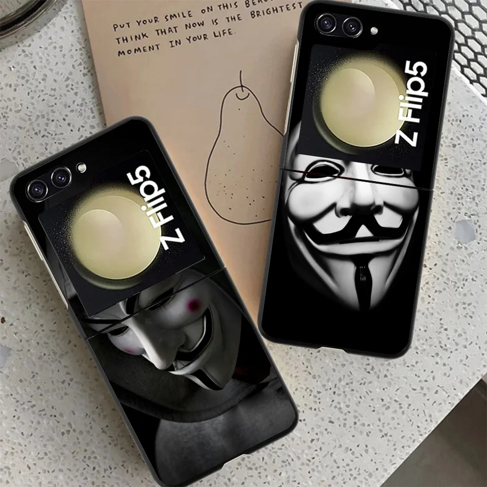 Anonymous V for Vendetta Mask Case For Samsung Galaxy Z Flip 4 5 3 z Flip5 Flip4 5G Hard Phone Cover Flip3 Split Folding Black P