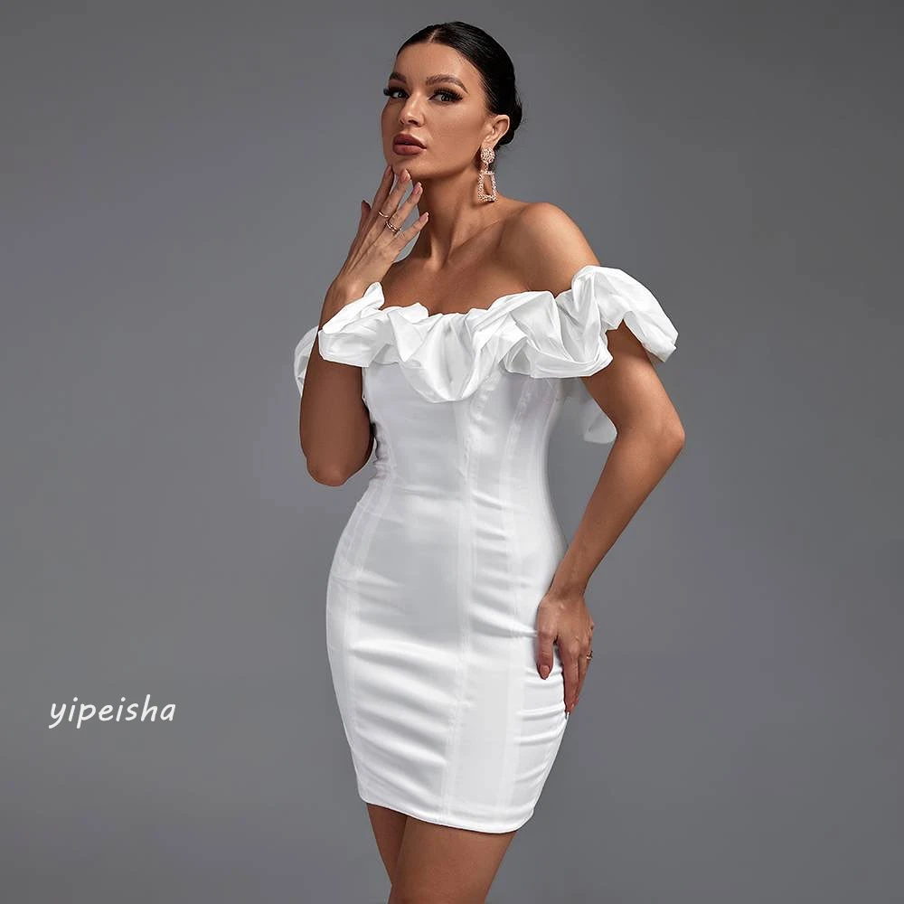 Jiayigong High Quality  Evening Jersey Pleat Ruched Celebrity A-line Off-the-shoulder Bespoke Occasion Gown Mini Dresses