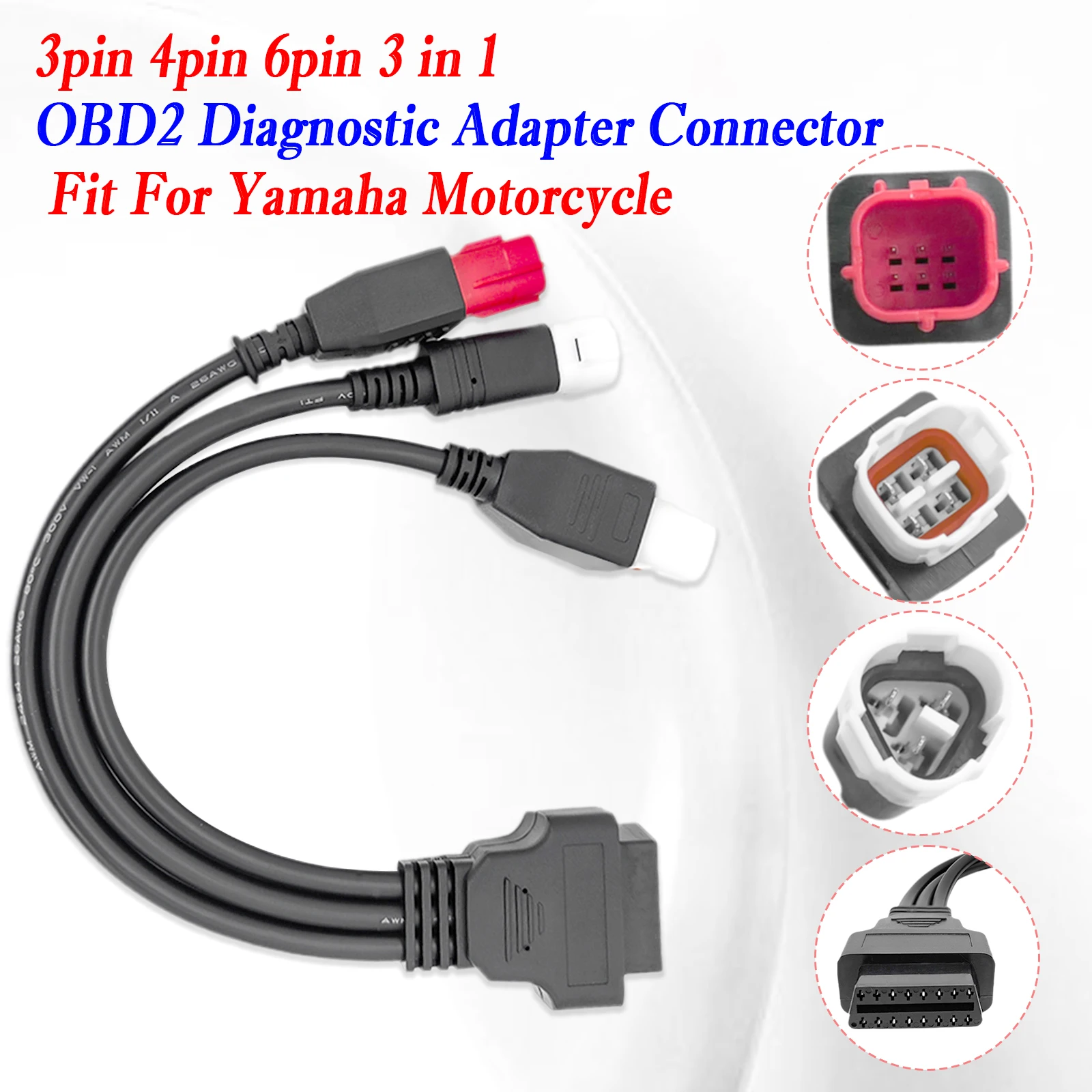 

3-in-1 OBD2 Adapter Cable 3Pin 4Pin 6Pin to 16Pin for Yamaha Motorcycle Diagnostic Scanner Tool Connector