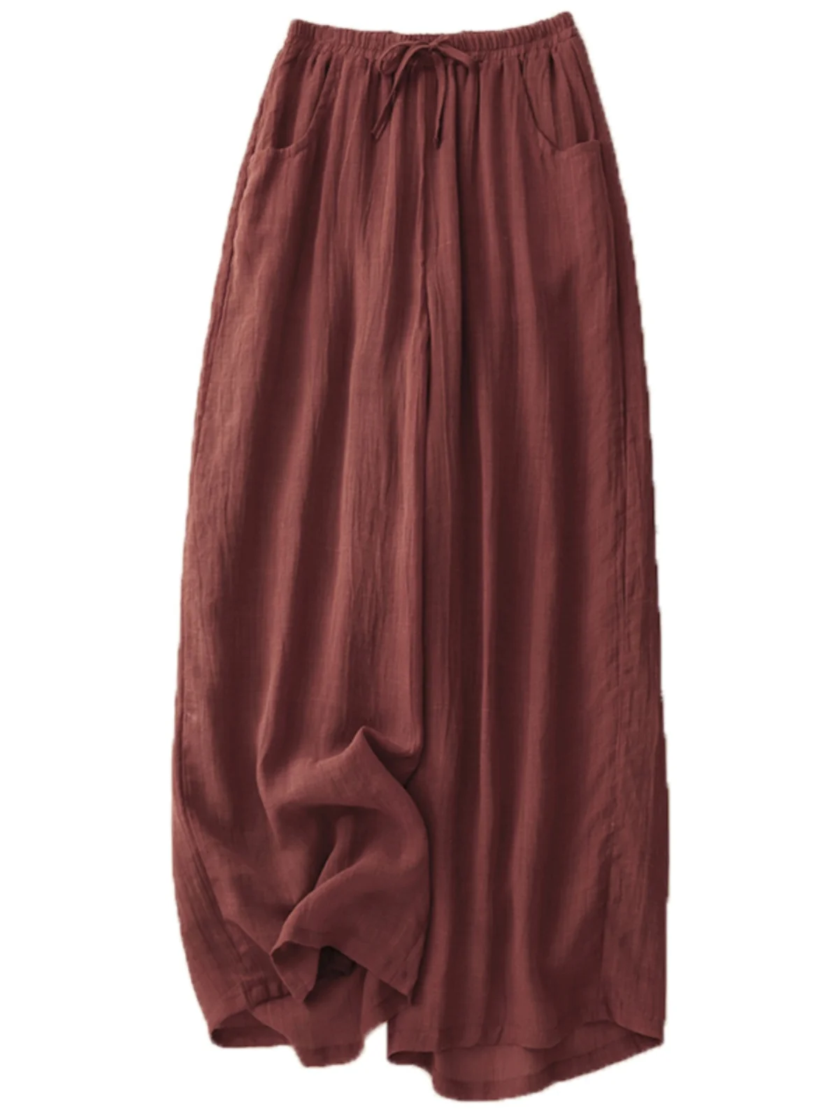 Pantalones de pierna ancha de cintura alta para mujer, falda holgada ajustada de lino y algodón elástico, pantalones informales rectos drapeados de doble capa para principios de otoño