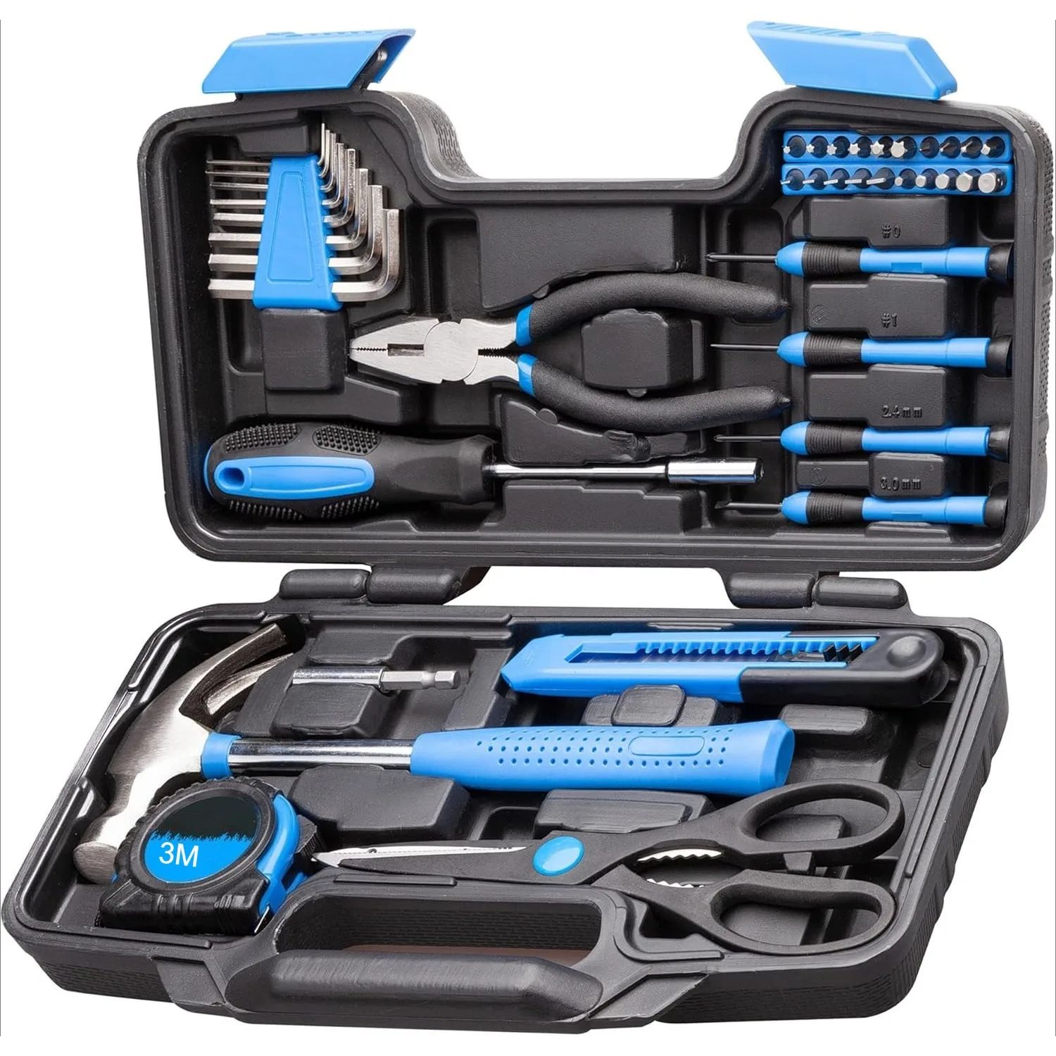 39-pcs Home Tool Set Kit Essential Household Hand Tools with Plastic Storage Case for Men Women Maintenance and DIY Projects