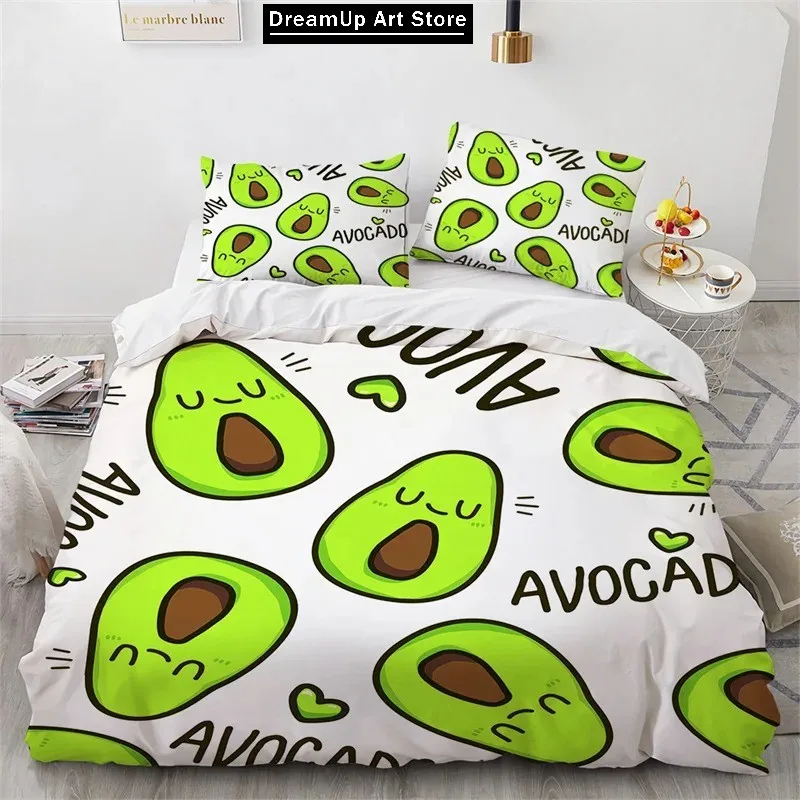 3D Printed Avocado Faces Bedding Set Boys Girls Twin Queen Size Cute Fruit Duvet Cover Pillowcase Bed Kids Adult