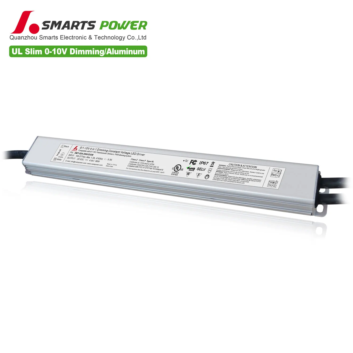 24Vdc class 2 ac to dc 0-10V dimming led driver 96w with slim aluminum case