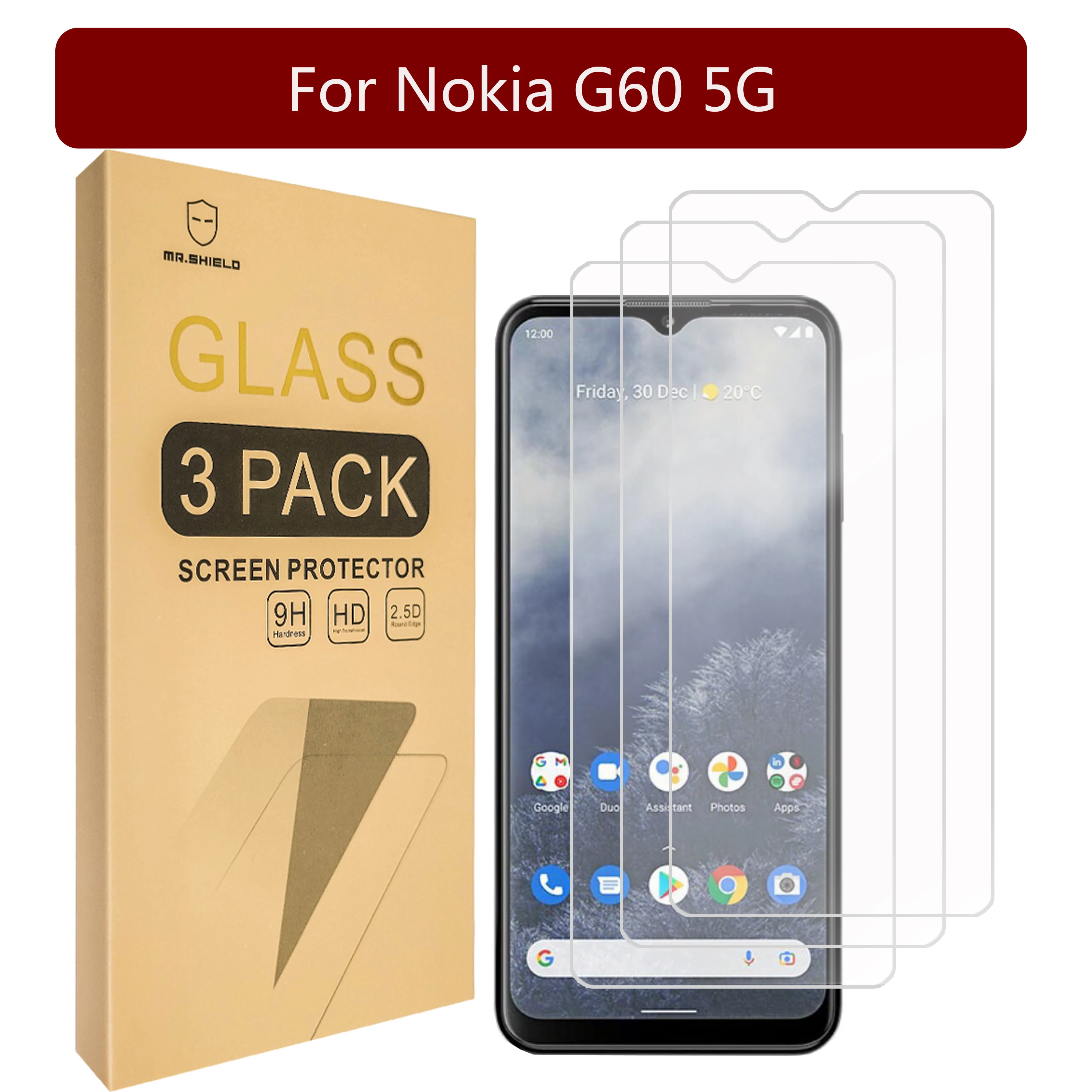 Mr.Shield [3-Pack] Designed For Nokia G60 5G [Tempered Glass] [Japan Glass with 9H Hardness] Screen Protector with Lifetime