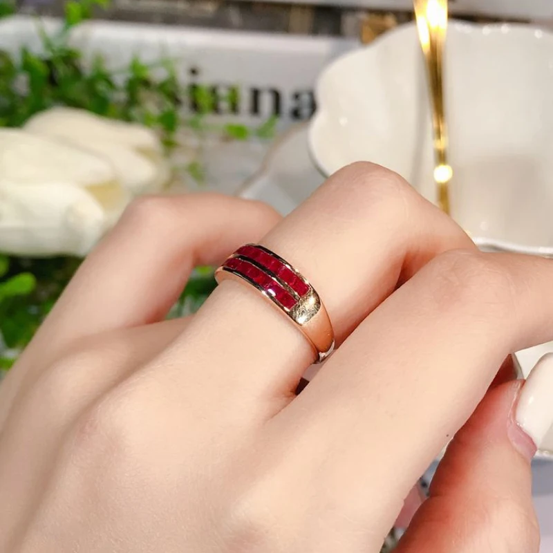 Classic Design Double Layer Ruby Classic Smooth Rings for Women Exquisite Fashion Light Luxury Banquet Silver Jewelry Adjustable