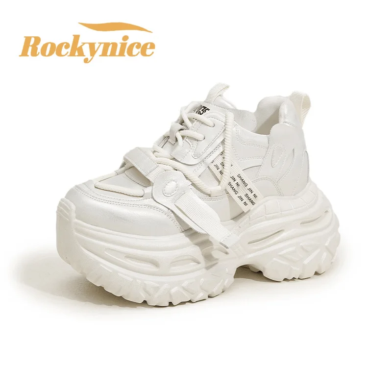 ربيع جديد أحذية رياضية غير رسمية للنساء موضة 9 سنتيمتر الكعوب أحذية رياضية مكتنزة الترفيه الأبيض أبي أحذية عالية منصة اللياقة البدنية أحذية رياضية