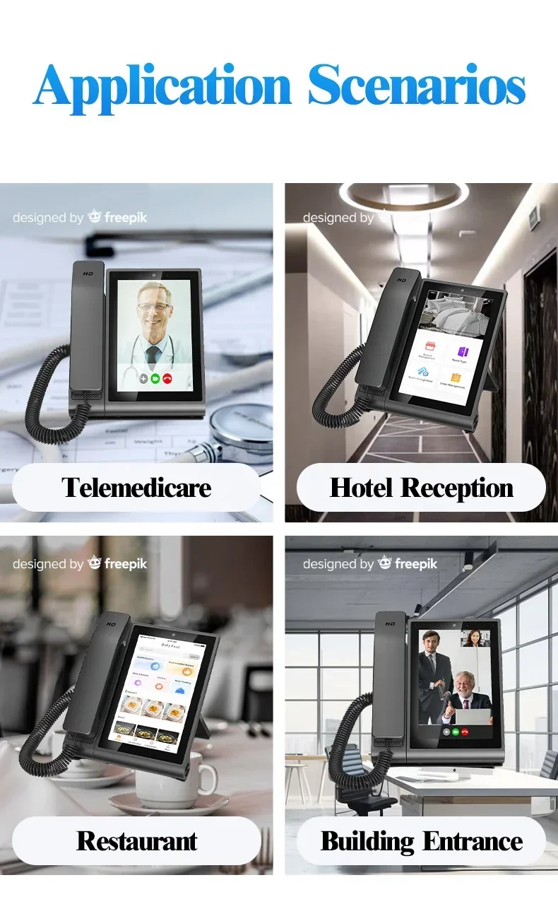 New For Office School Hotels Android Video WiFi 8 Inch Touch Screen 4G LTE SIM Card Smart POE Landline Wireless Telephone