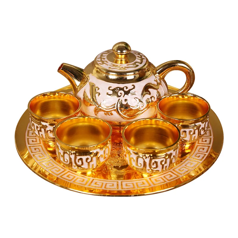 

Metal bronzes, handicrafts, ornaments, tea set, teapot, teacup tray