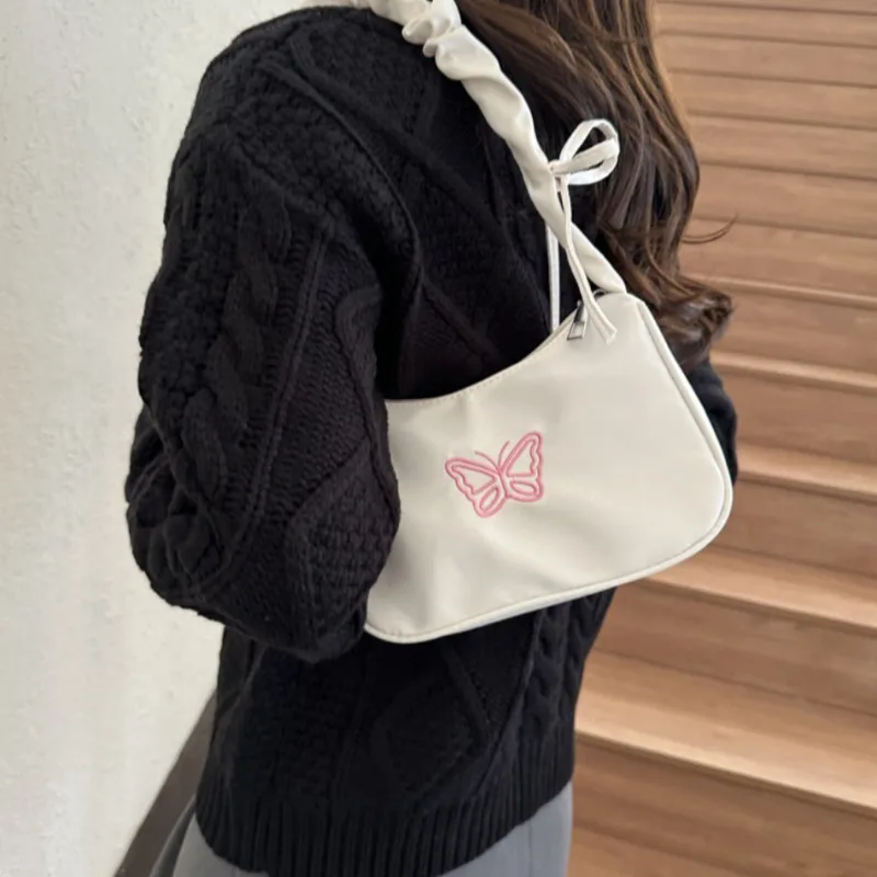 Bolso de axila de moda para mujer, bolso de hombro personalizado Y2K, bolso de mano para almacenamiento de lápiz labial y maquillaje, bolso de mariposa bordado