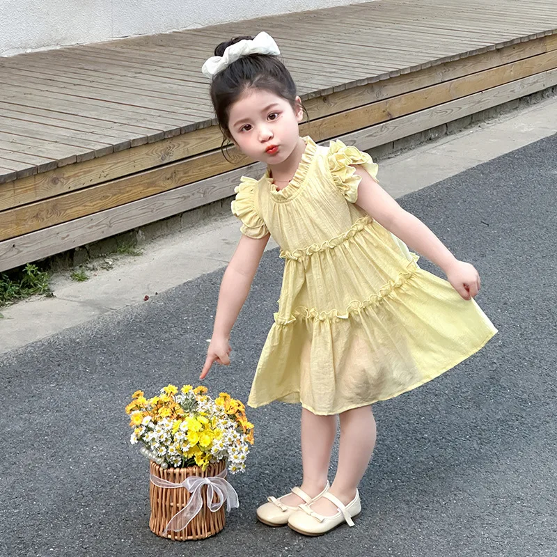 

Korean version of girls' summer stylish flying sleeve dress 2026 new children's sweet princess dress