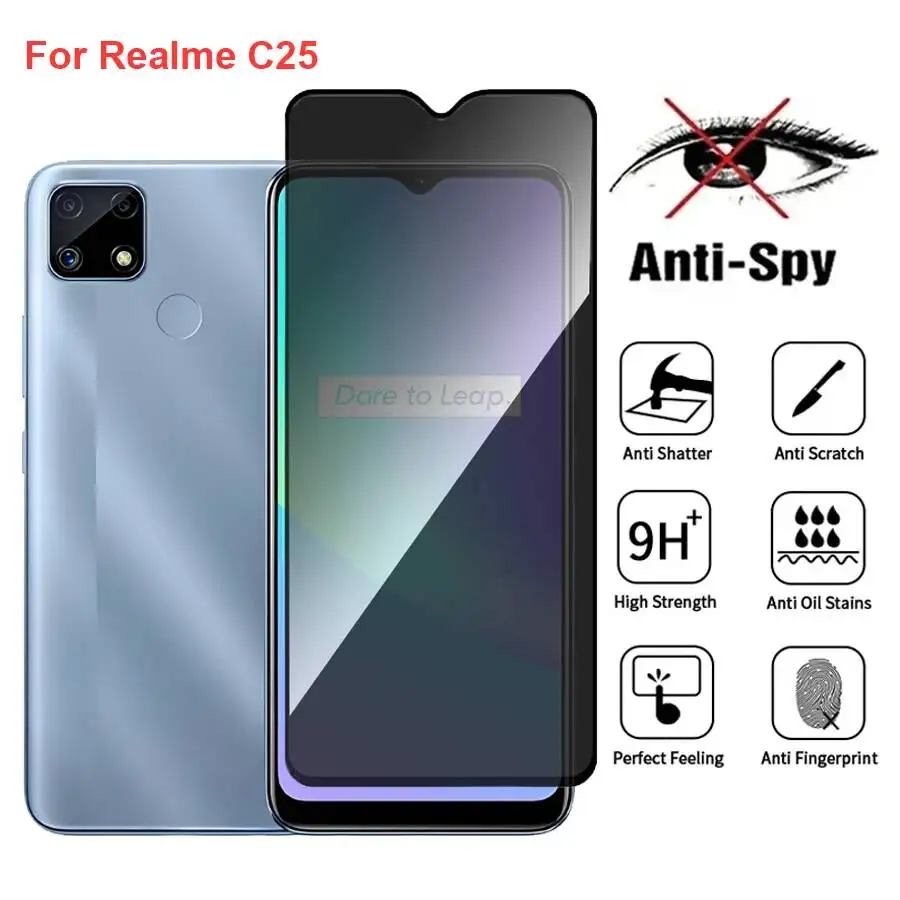 

Realme C25 RMX3193 Anti Spy Privacy Tempered Glass Protector Compatible For Realmec25 Full Cover Screen Phone Film