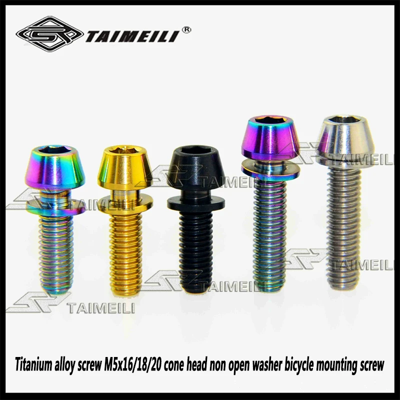 TAIMEILI 1pcs titanium alloy screw m5x16/18/20 cone head non open washer bicycle mounting screw