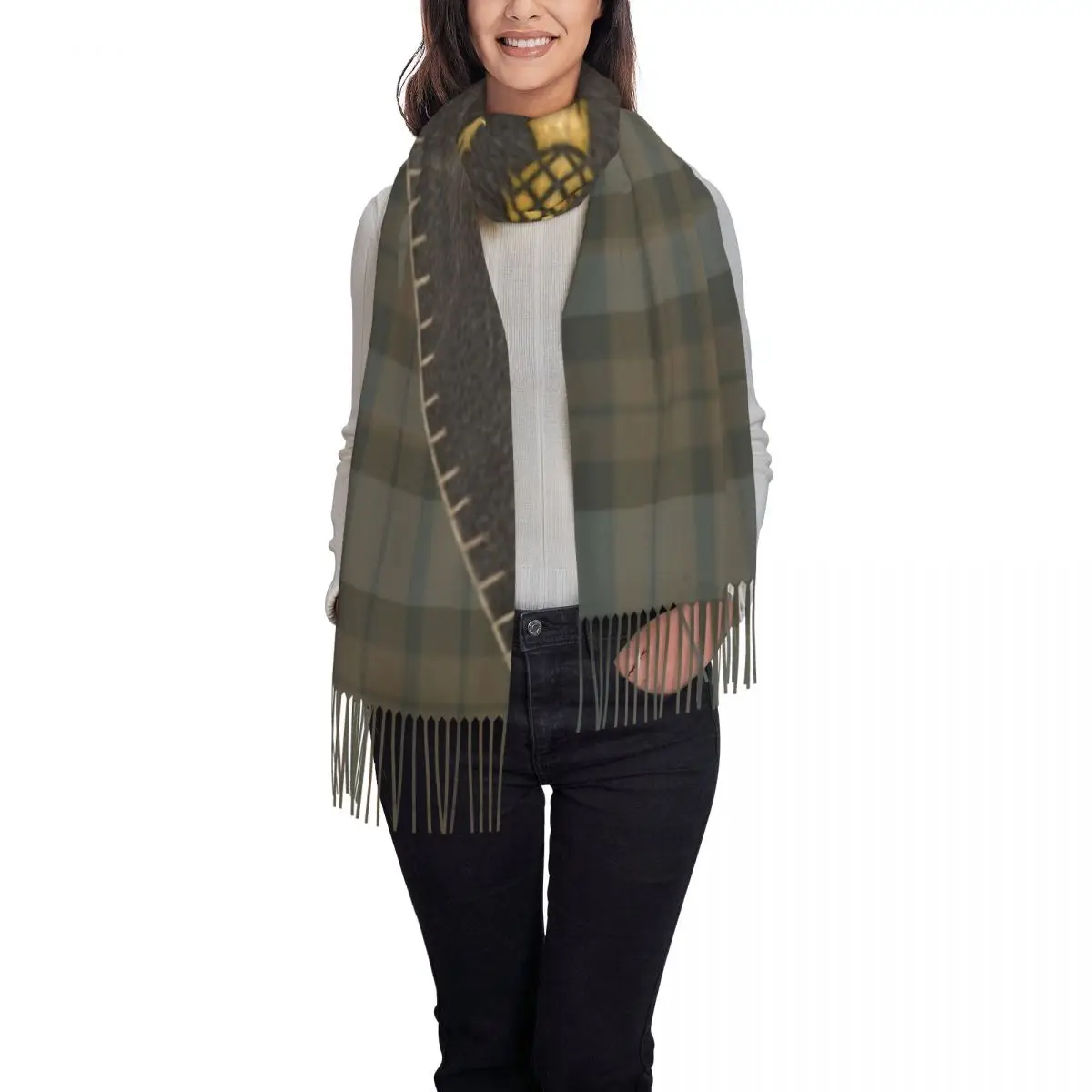 Personalized Print Outlander Leather And Tartan Scarf Women Men Winter Warm Scarves Scottish Art Shawls Wraps