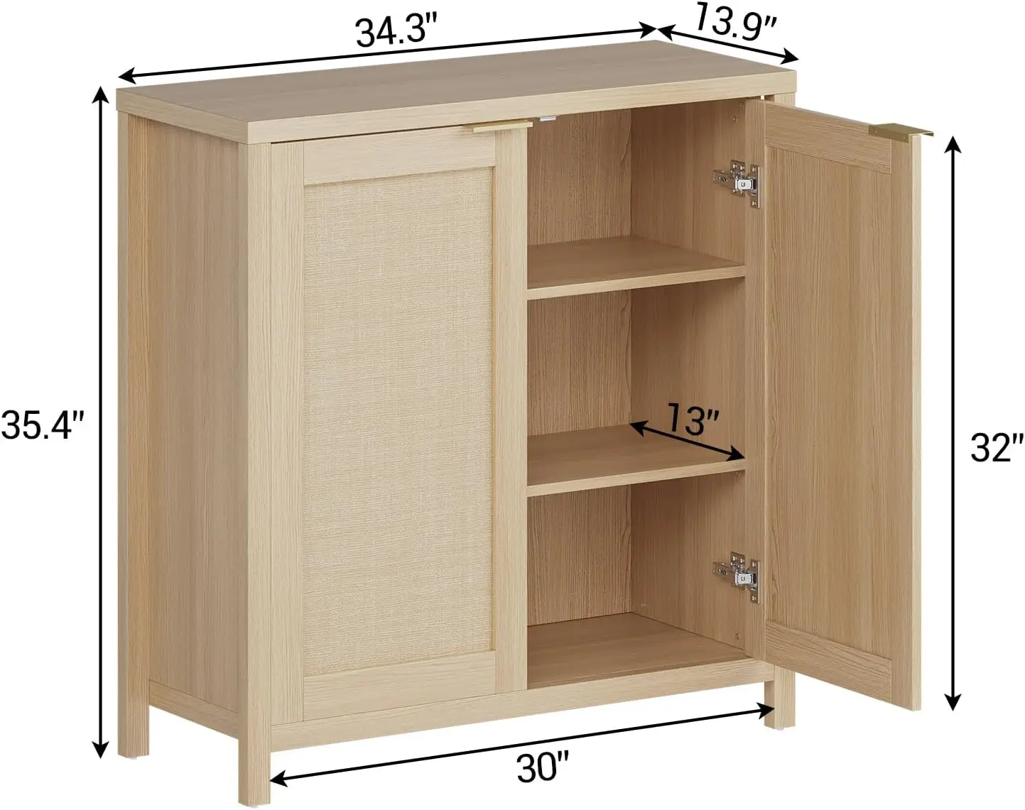 Sideboard Buffet Cabinet Kitchen Storage Cabinet with Rattan Decorated Doors 2 Doors Farmhouse Cupboard Console Table Buffet Cabinets with Adjustable Shelves for Hallway Living Dining Room Entryway