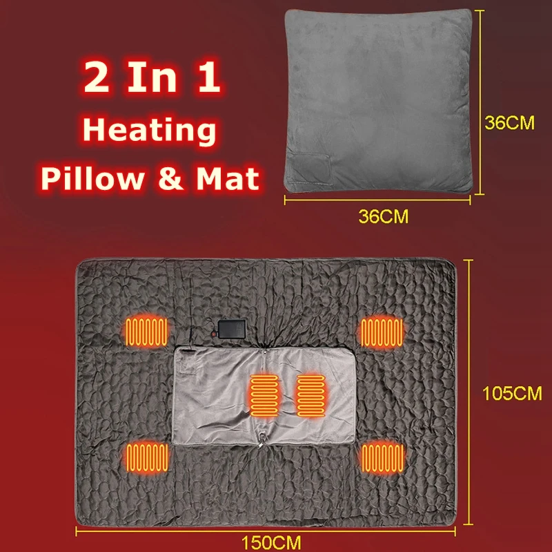 2In1 Plush Electric Blanket Soft USB 3Levels Heating Camping Sleeping Mat Thermal Pad Heating Sleeping Bag Self-Heating Mattress