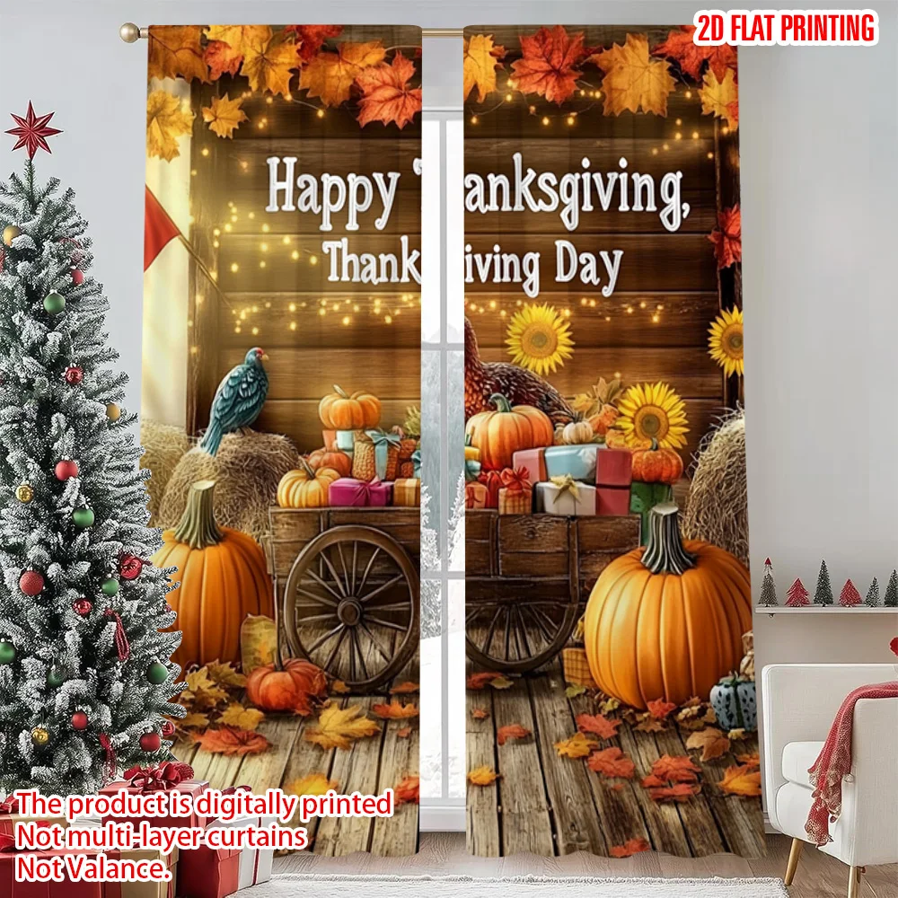 

2pcs 2D flat printing Merry Christmas Popular Curtains Retro Thanksgiving Durable Polyester Without Electricity Birthday Party