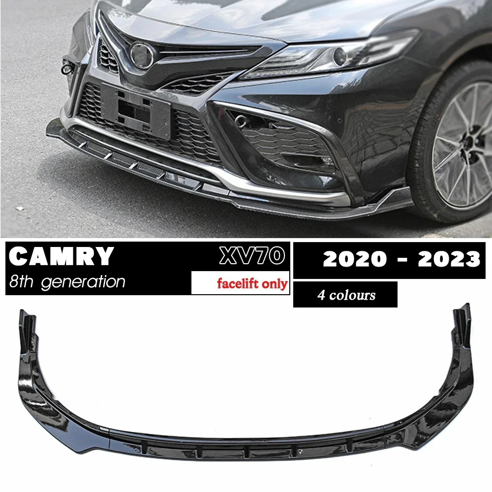 Carbon Fiber Printing Front Bumper Lip Gloss Black Chin Spoiler for Toyota Camry MK8 Facelifted XV70 8th Generation 2020 - 2023