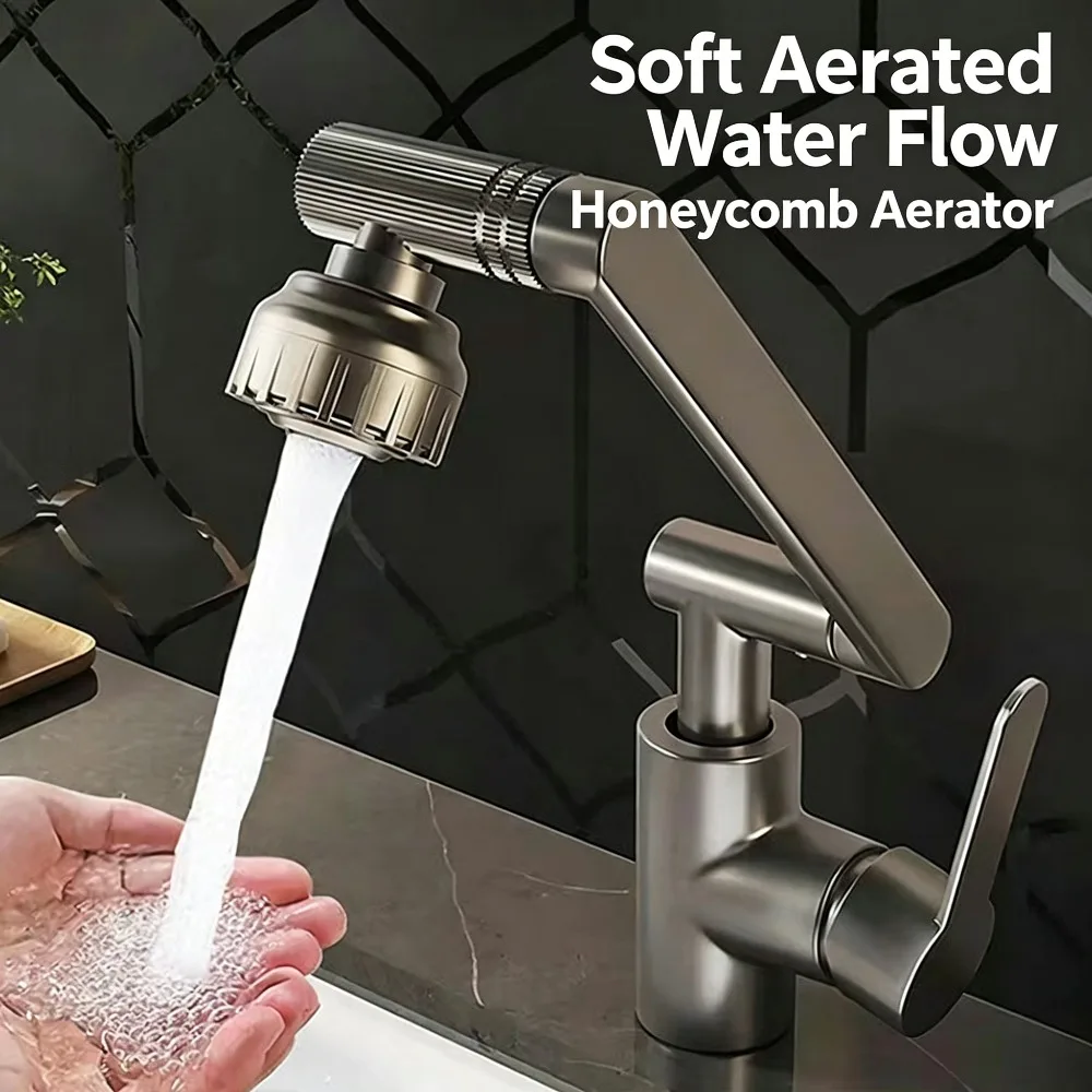 Multi‑Angle Swivel Bathroom Faucet 360 Rotate Mechanical Arm Single Handle Vanity Sink Tap