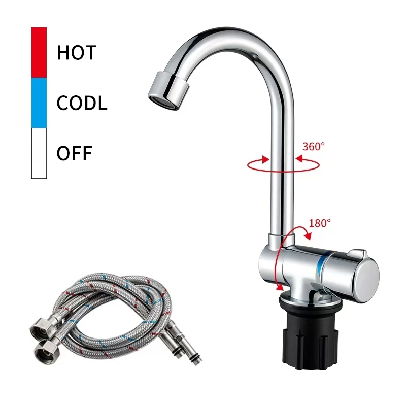 DREAMRV RV Accessories RV Interior Faucet Single-Handle Cold Hot Water Rotatable Folding Valve Single Hole Polished Kitchen Use