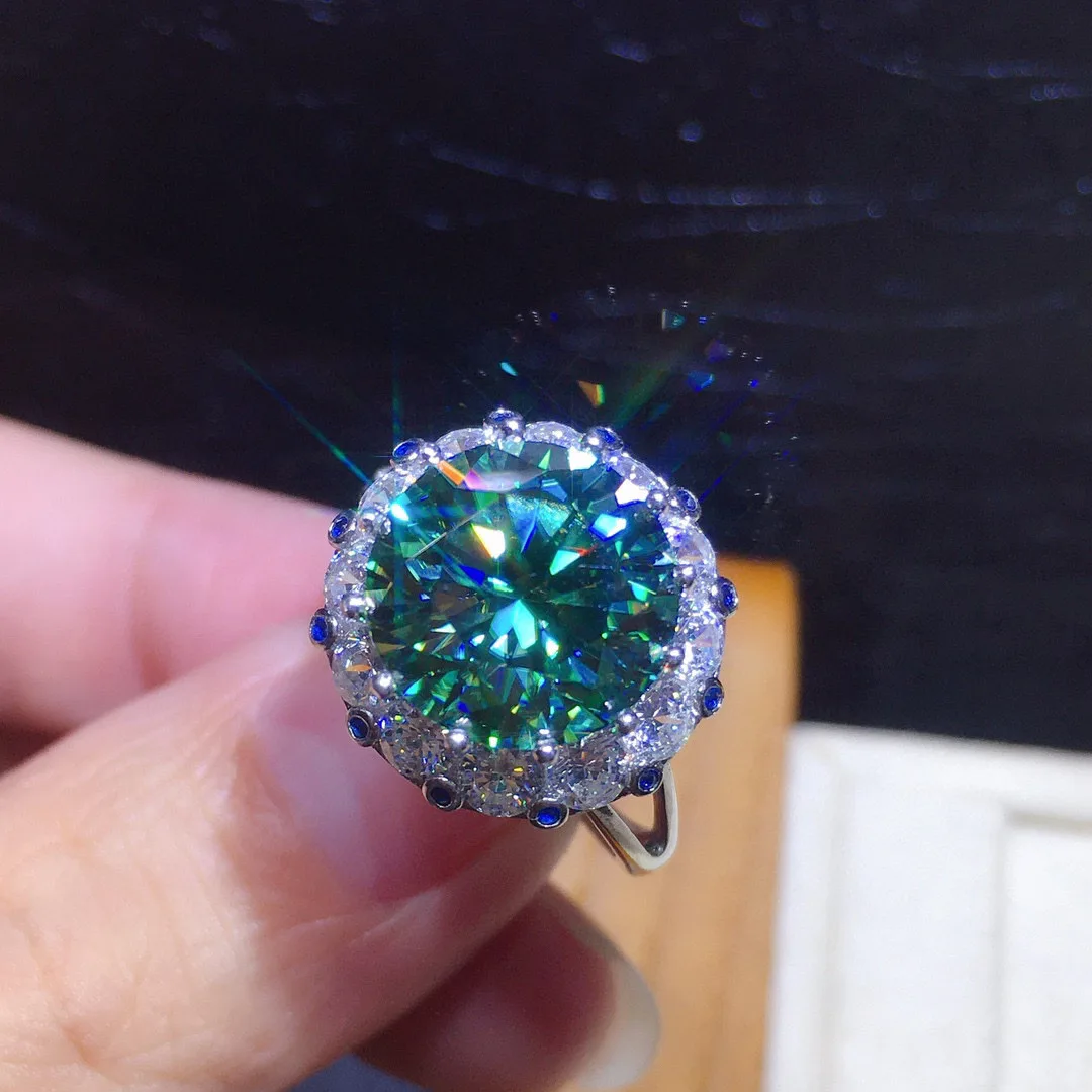 Luxury 3-carat Eight Heart Eight Arrow Plated PT950 Imitation Blue Green Moissanite Full Zirconia Open Ring For Women