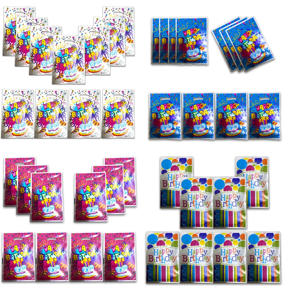 10-30pcs Happy Birthday Party Gift Bags Plastic Candy Bags Loot Bags Boys Girls Favor Children's Birthday Party Supplies Decor