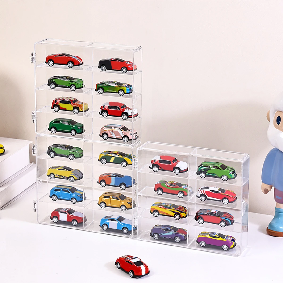 1 قطعة أكريليك شفاف قابل للتكديس 1:64 صندوق تخزين نموذج سيارة لعبة خزانة رف إكسسوارات الشعر منظم المجوهرات #5