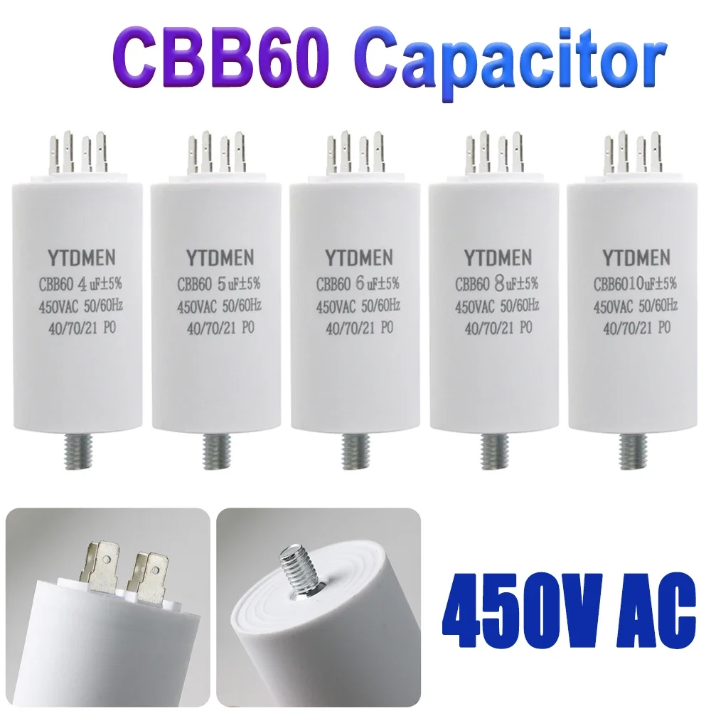 CBB60 Motor Capacitors with Screw Double Insert 450V AC Starting Capacitor 4uF~60uF capacitance for Air Compressor Water Pump