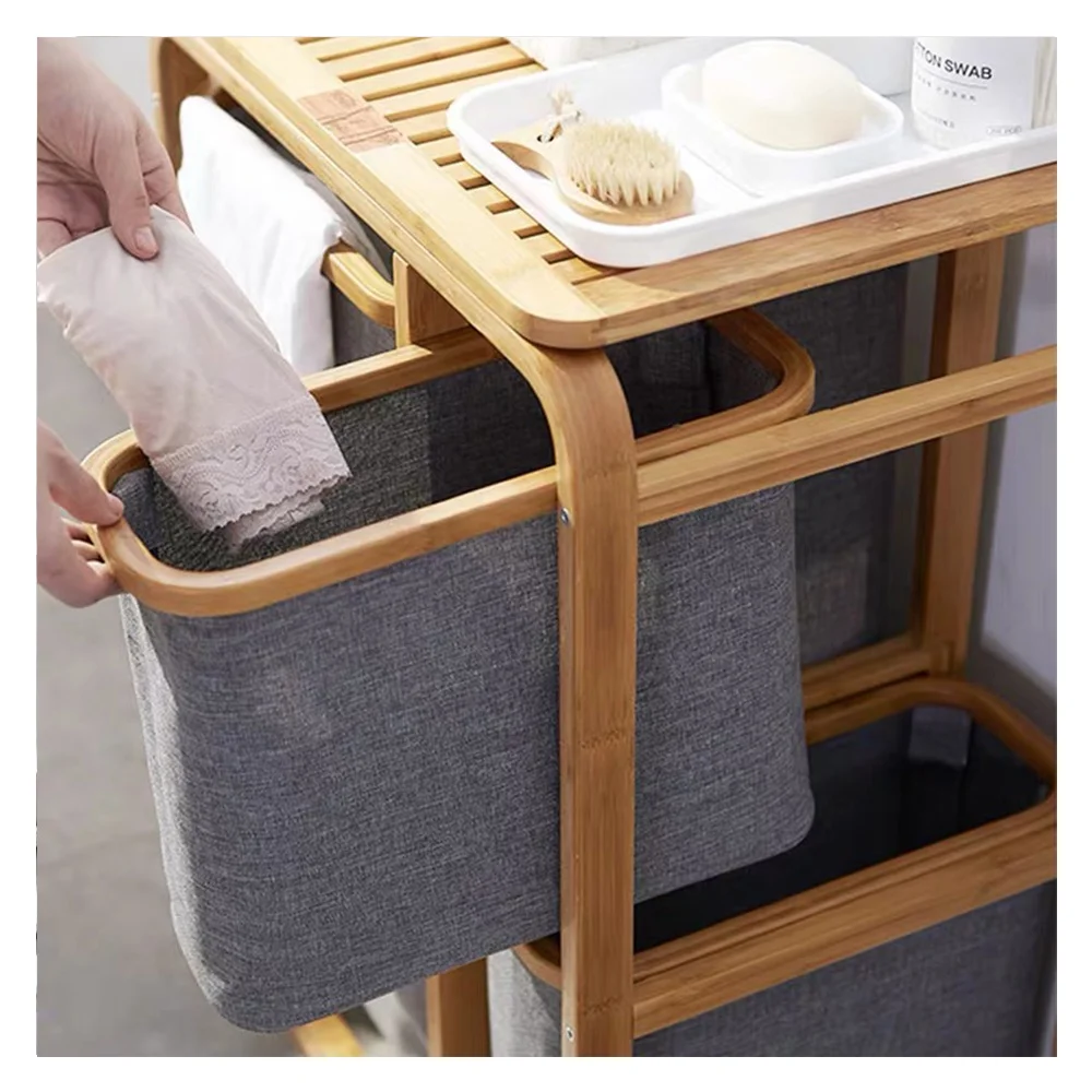 Cesto portabiancheria in bambù per bagno salvaspazio