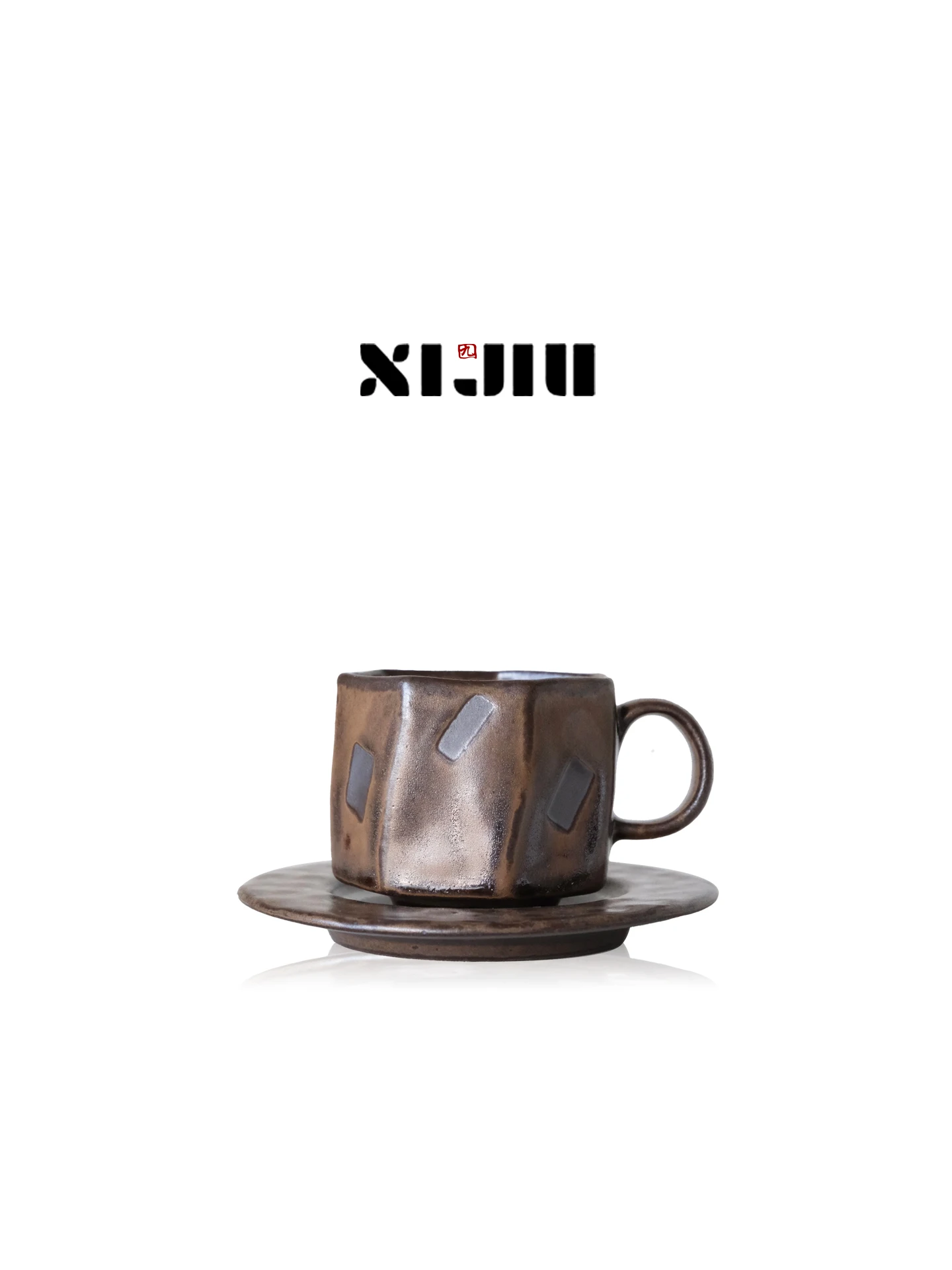  Moka Handmade Ceramic Coffee Cup Retro Wabi-Sabi Small Size for Latte And Coffee Places Geometric Pattern