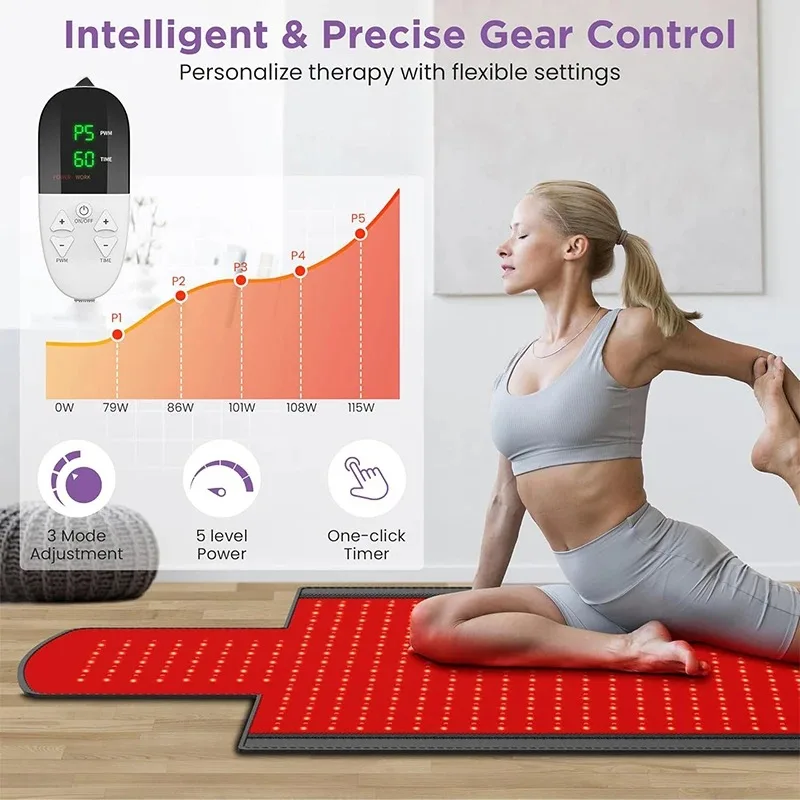 1370 المصابيح الأحمر الأشعة تحت الحمراء العلاج بالضوء حصيرة 660nm 850nm كامل الجسم وسادة للإغاثة الضوء الأحمر 76.8 "x 33.4"