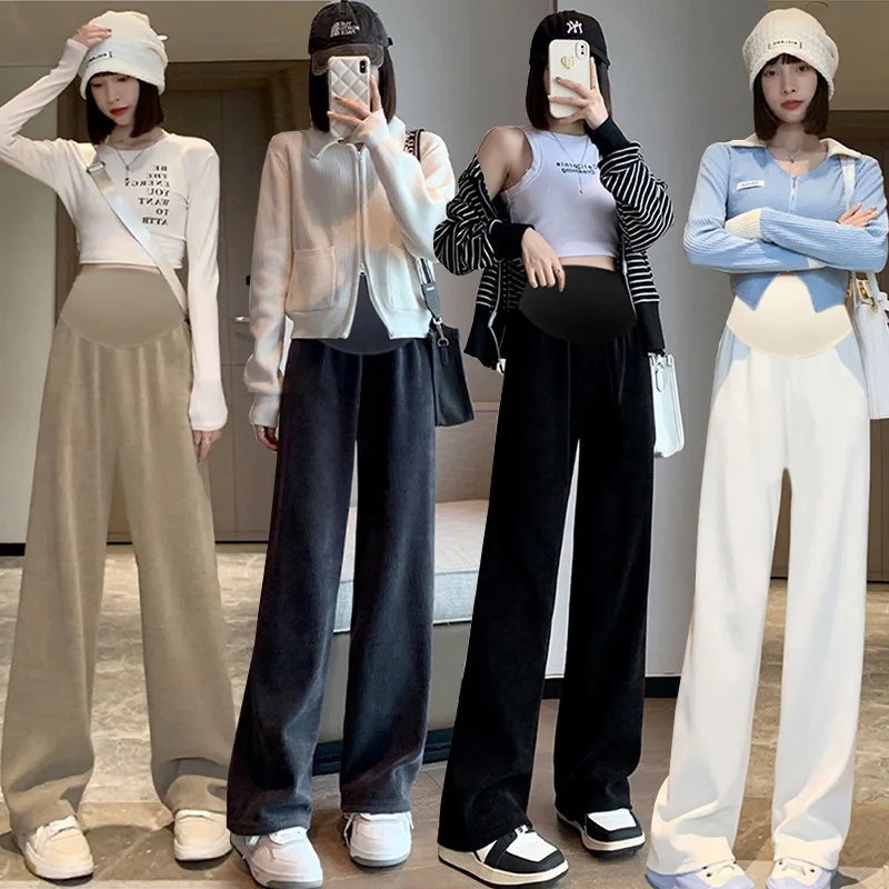 

Pregnant Mother Women Pants Knitted Wide Leg Trousers New Straight Tube Drape Casual Spring Antumn Maternity Clothes 4 Colors