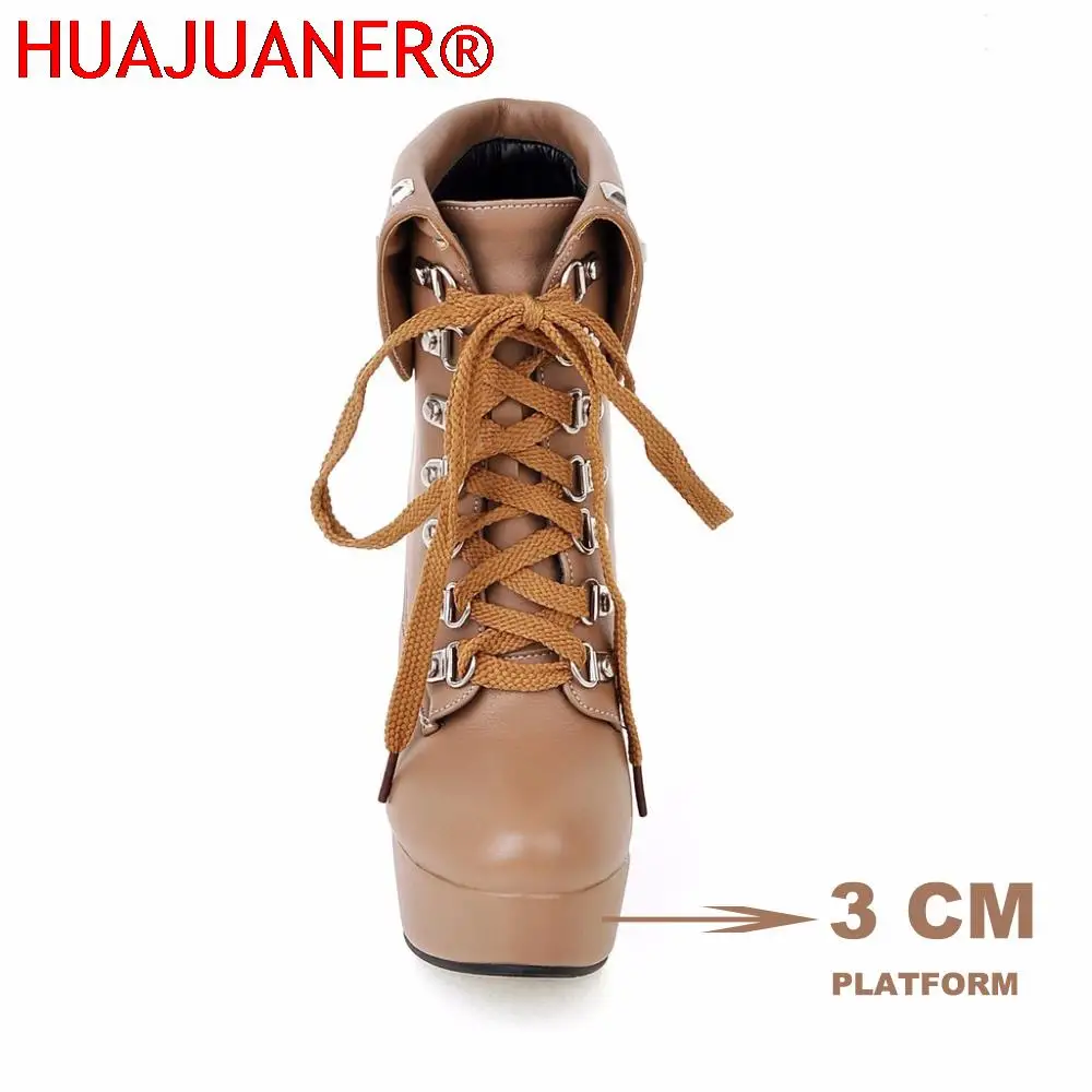 Winter Style Thick High Heels Rivets Lace Up Ankle Boots Platform Women Boots Fall Shoes 2023 Women\'s Chelsea Ankle High Heels