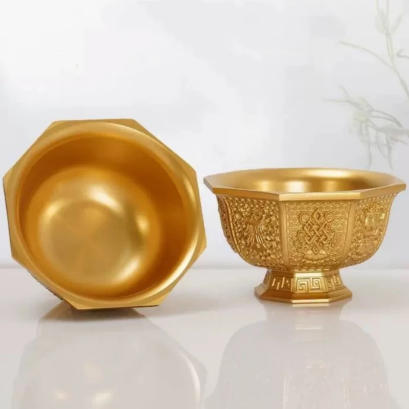 

Buddhist Hall Holy Water Bowl,Tibetan Handicraft Brass Luster Buddhism Engraving Eight Auspicious Altars 11cm Bowl,Buddhist Item