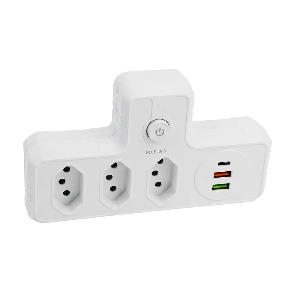 CILIA Extension Adapter, Power Strip with 3 Outlets, 2 USB & 1 Type-C Fast Charger, Brazil Standard with Switch,Multi Outlet 1pc